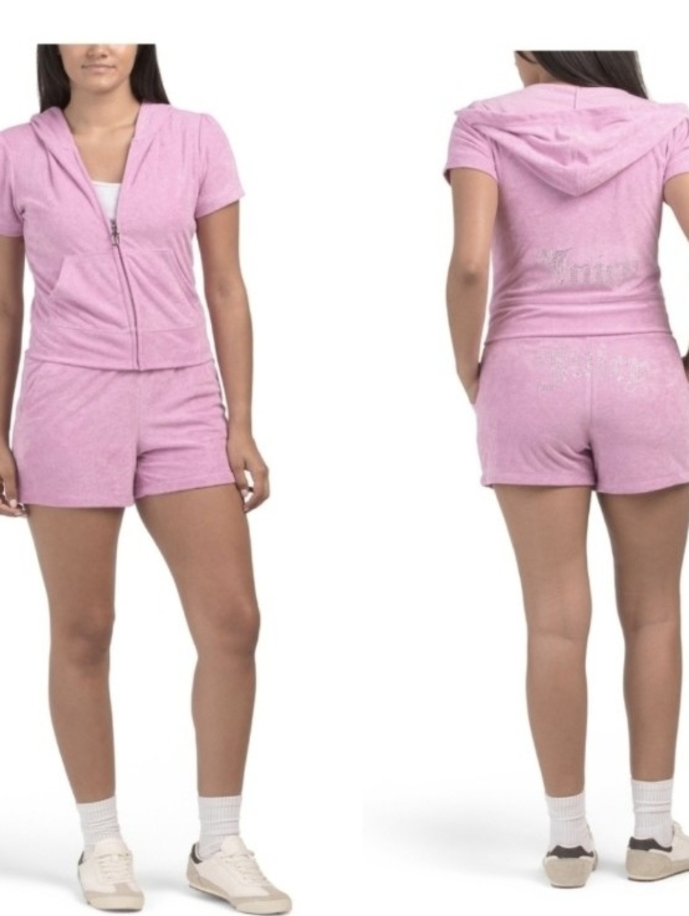 Juicy Couture Flamingo Pink Bling Terry Shortie Set – Hoodie & Shorts, Size M